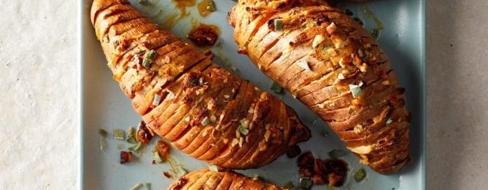 Hasselback Sweet Potatoes with Lavender and Sage