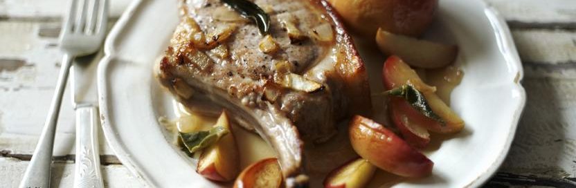 Pork Chops with Apples, Lavender and Juniper Berries